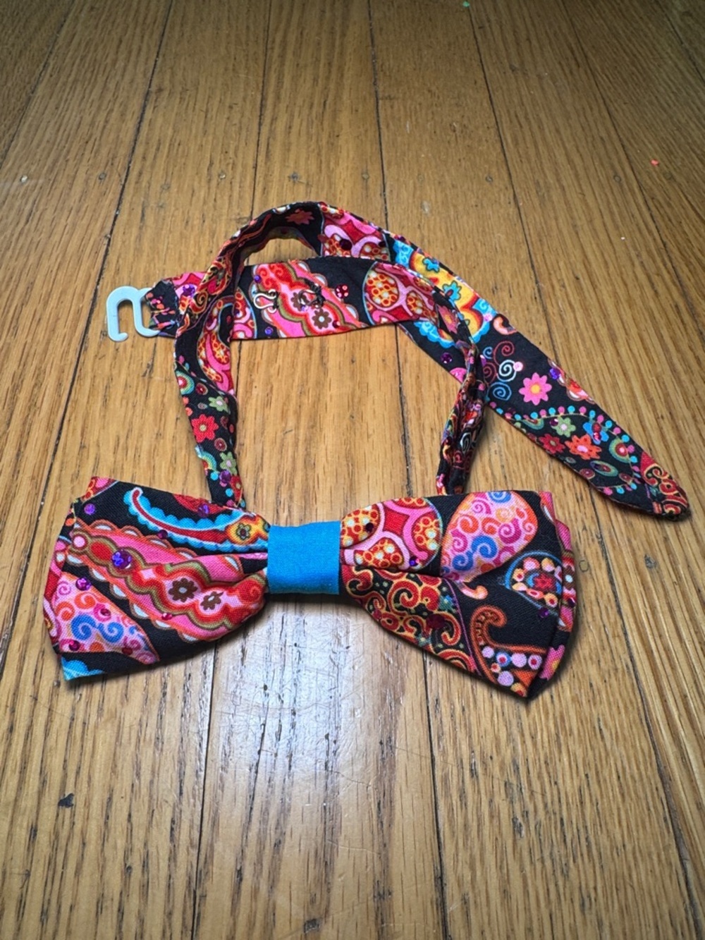 Men's Black Paisley Bow Tie with Multicolor Accents